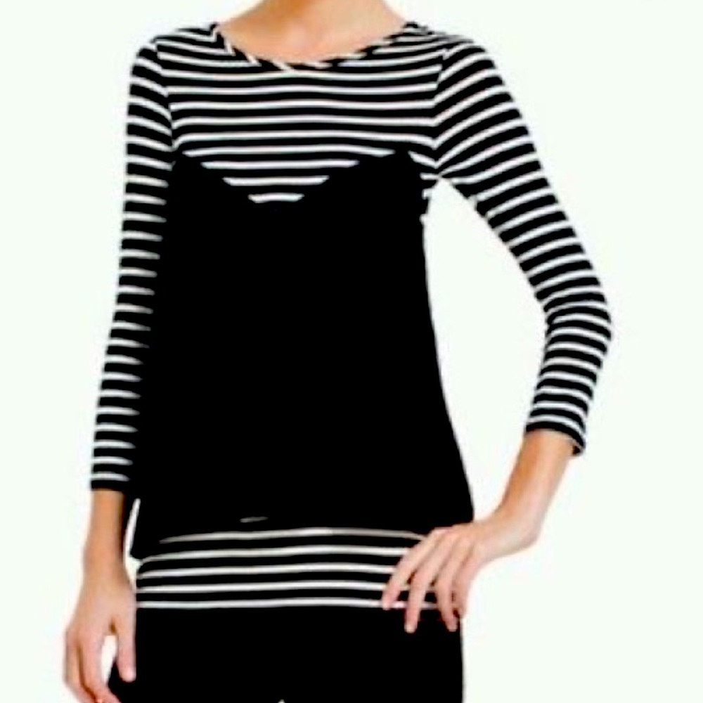 BCBGMAXAZRIA “MEGHAN” STRIPED FLOUNCED 3/4 SLV TOP/BLOUSE SIZE:S